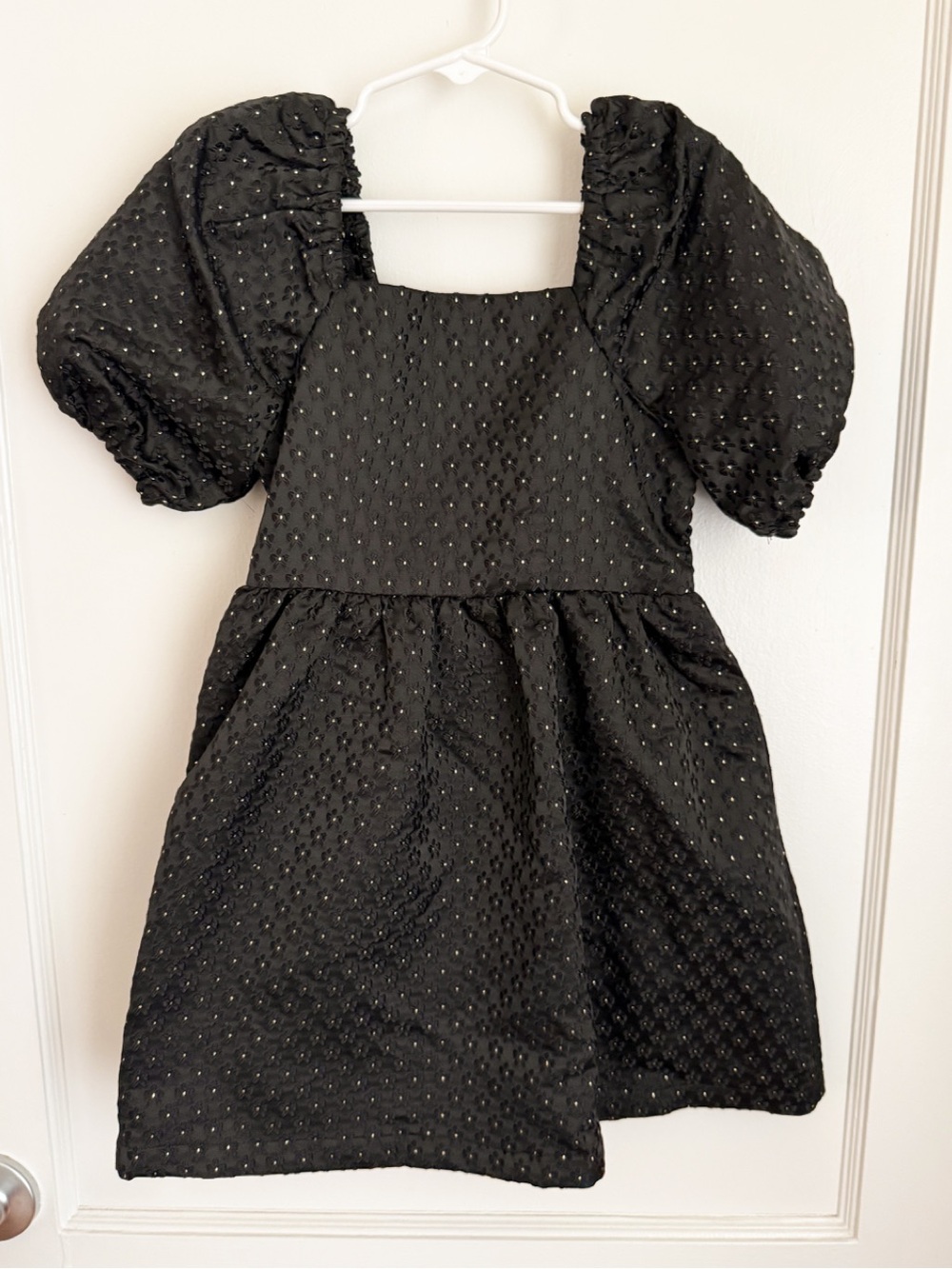 Copper Key Black Puff-Sleeve Jacquard Dress